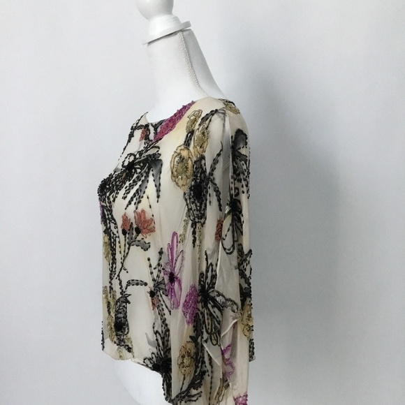 ST. JOHN Beaded Silk Sheer Cape Poncho Top–OneSize - Picture 3 of 10